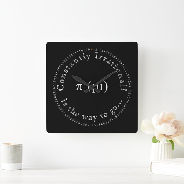 Pi, The Irrational Mathematical Constant Fun Square Wall Clock (Home)