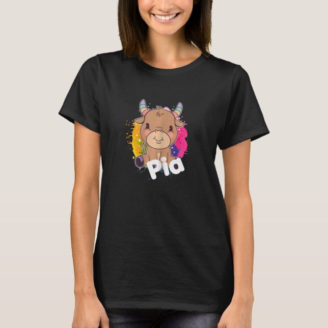 PIA  Beautiful girl name with adorable little Cow T-Shirt (Front)