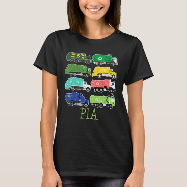 Pia Trash Truck For Kids Collector Ecologist Garba T-Shirt (Front)