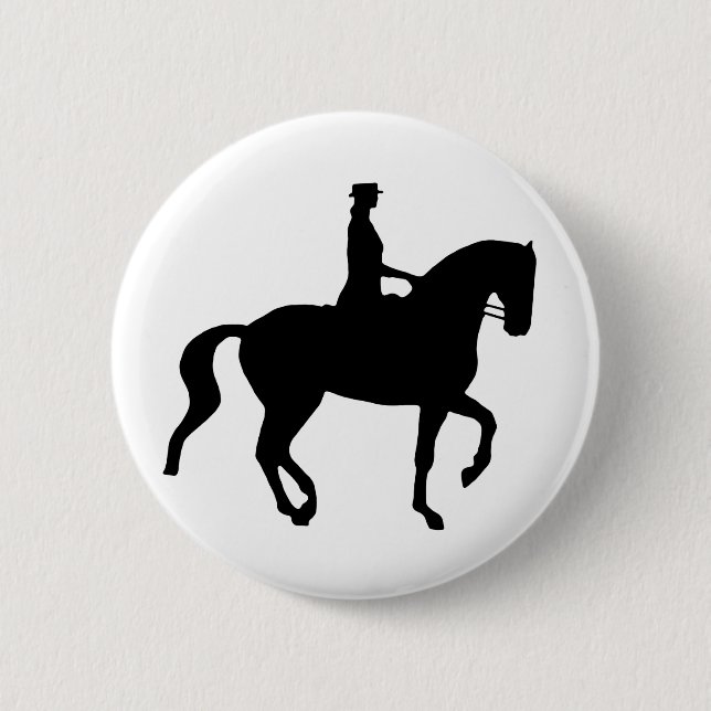 Piaffe Dressage Horse and Rider (black) 6 Cm Round Badge (Front)
