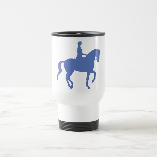 Piaffe Dressage Horse and Rider (blue) Travel Mug (Center)