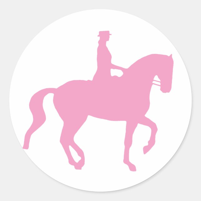 Piaffe Dressage Horse and Rider (pink) Classic Round Sticker (Front)