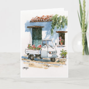 Piaggio and Geraniums - greeting card