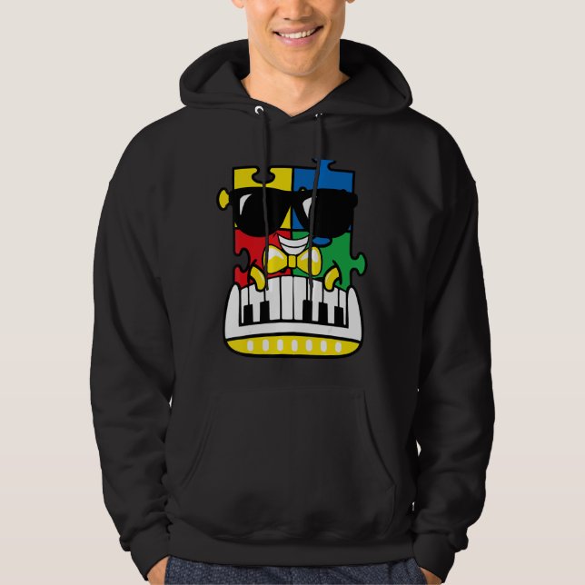 Pianist Autism Awareness Cute Piano Puzzle Piece B Hoodie (Front)