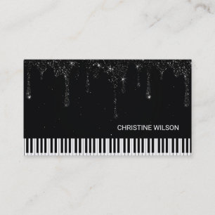 pianist black dripping glitter business card