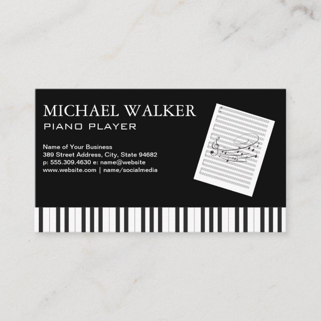 Pianist | Music Player | Sheet Notes Business Card (Front)