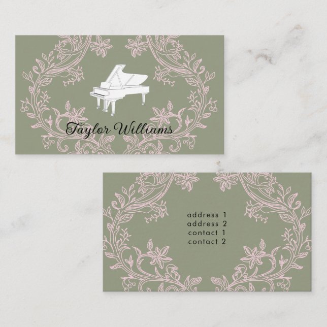 pianist pink and sage green design business card (Front/Back)