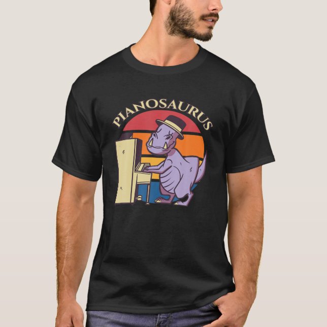 Pianist Rex Dinosaur Pianosaurus On Piano T-Shirt (Front)
