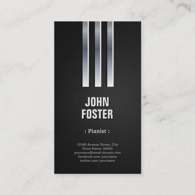 Pianist - Steel Metal Look Business Card (Front)