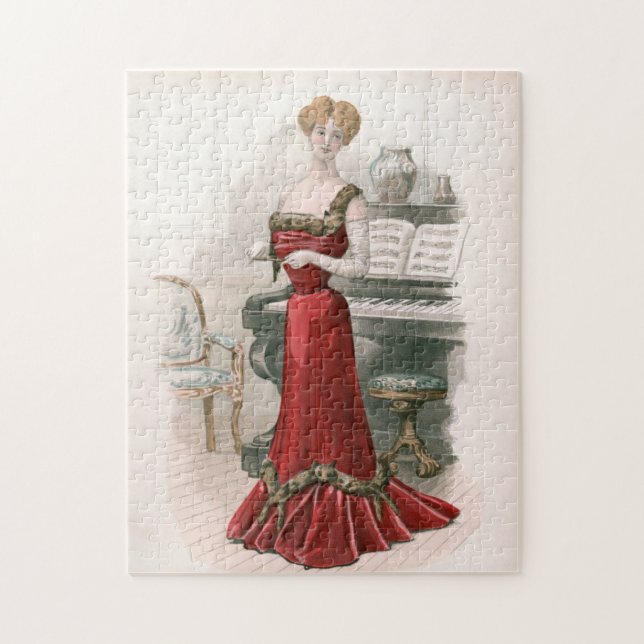 Pianist Vintage Edwardian Fashion Illustration  Jigsaw Puzzle (Vertical)