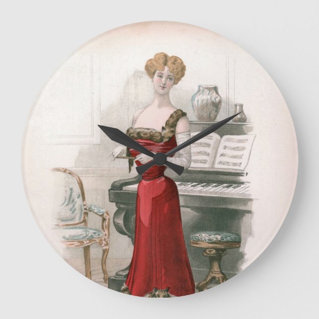 Pianist Vintage Edwardian Fashion Illustration    Large Clock (Front)
