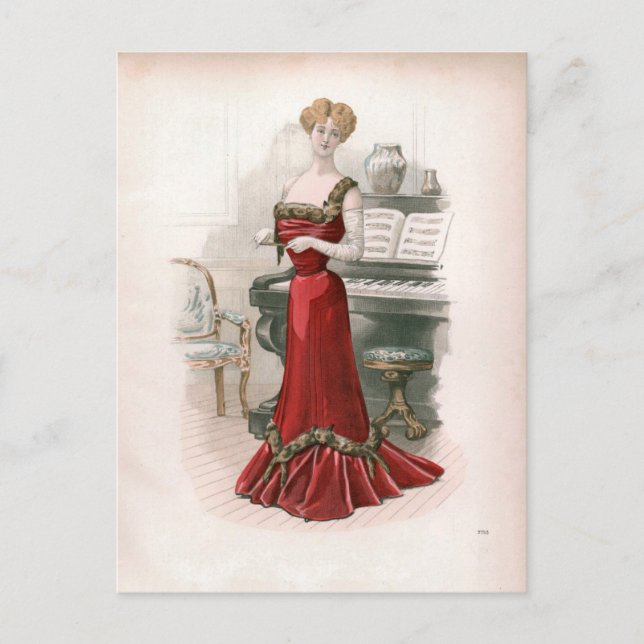 Pianist Vintage Edwardian Fashion Illustration   Postcard (Front)