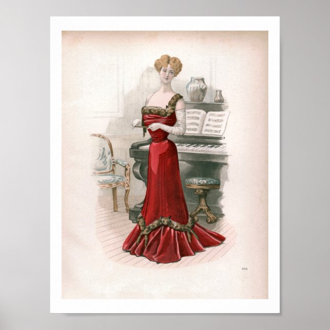 Pianist Vintage Edwardian Fashion Illustration  Poster (Front)