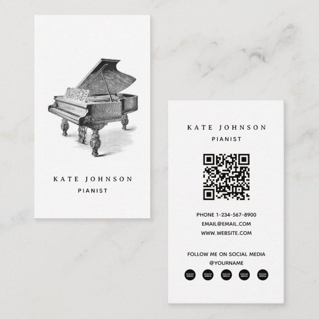 Pianist Vintage Piano Musician Music Teacher Business Card (Front/Back)