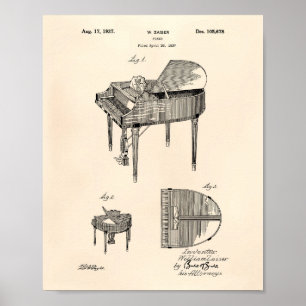 Piano 1937 Patent Art Old Peper Poster