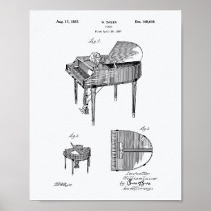 Piano 1937 Patent Art White Paper Poster