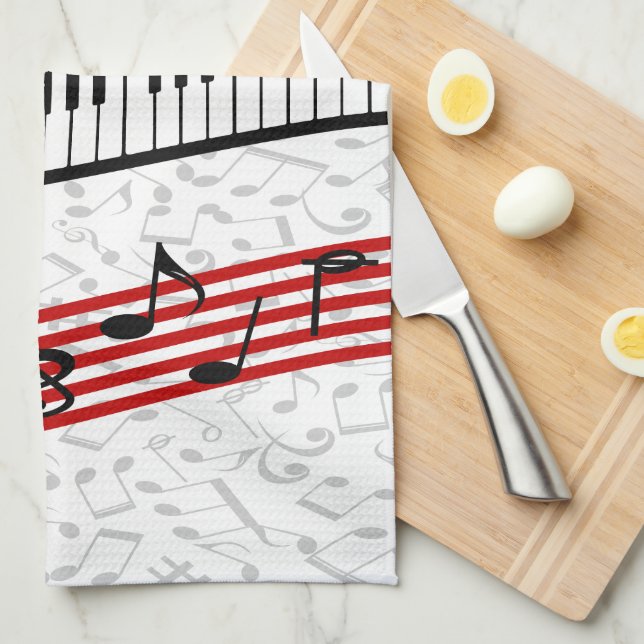 Piano and music score red kitchen towel (Quarter Fold)