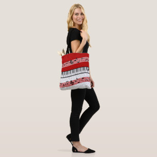 Piano and music score red tote bag