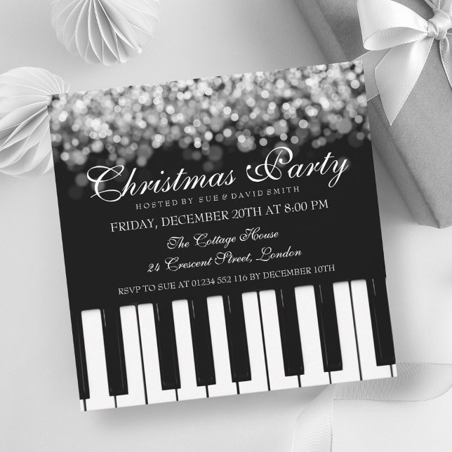 Piano Bar Christmas Party Silver Lights Invitation (Piano Bar Christmas Party Silver Lights Invitation)