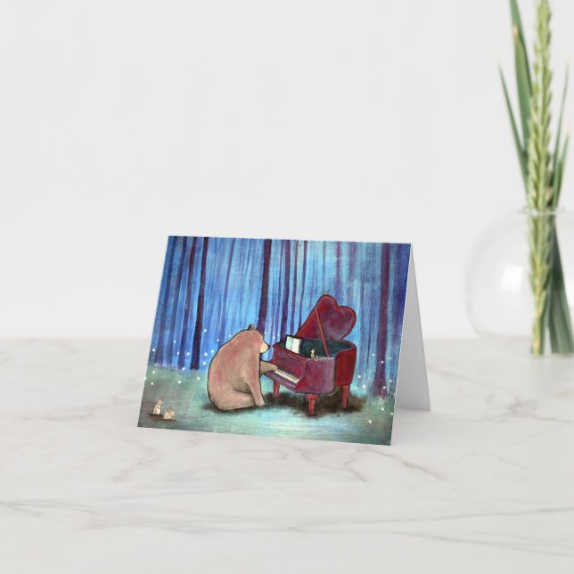 Piano Bear Musical Blank Notecard Original Art (Front)