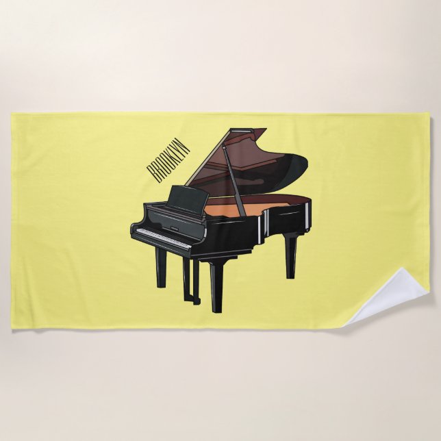 Piano cartoon illustration beach towel (Front)