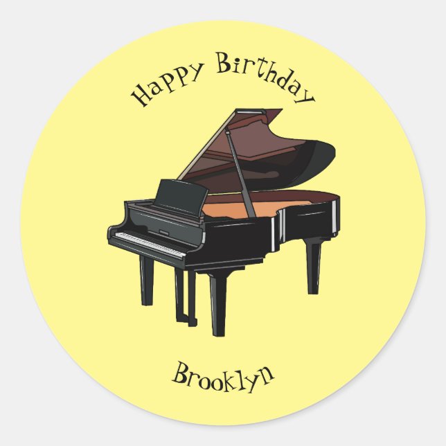Piano cartoon illustration classic round sticker (Front)