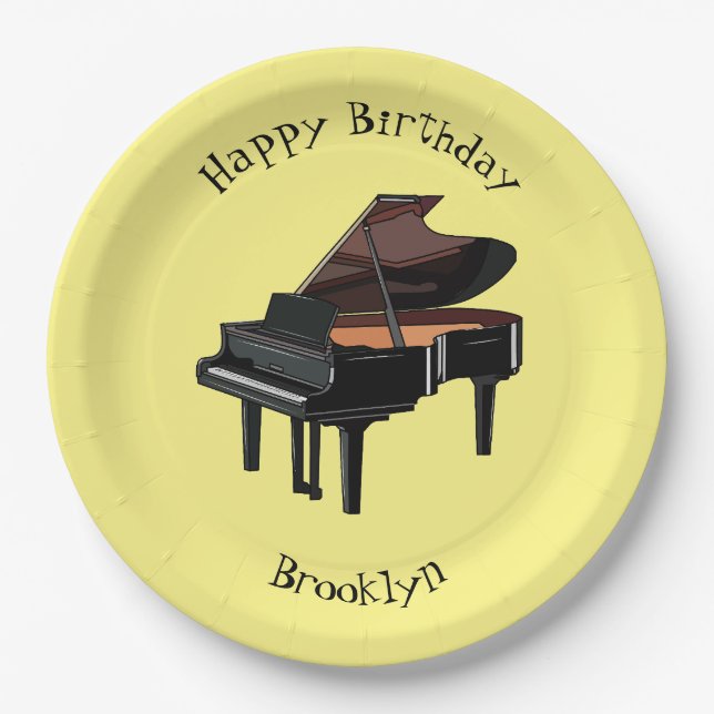 Piano cartoon illustration paper plate (Front)