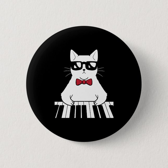 Piano Cat 6 Cm Round Badge (Front)
