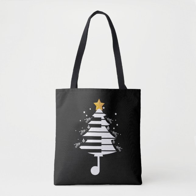 Piano Christmas Tree Pianist Music Musician Gift Tote Bag (Front)