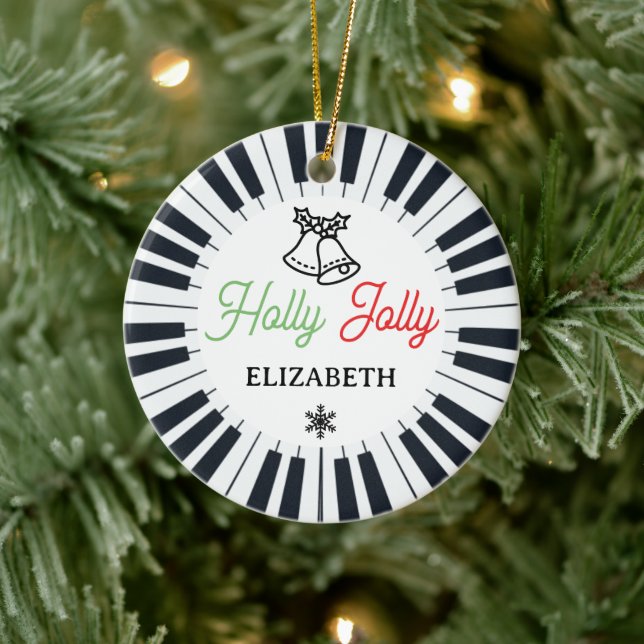 Piano Circle Key Holly Jolly Pianist Christmas Ceramic Tree Decoration (Tree)