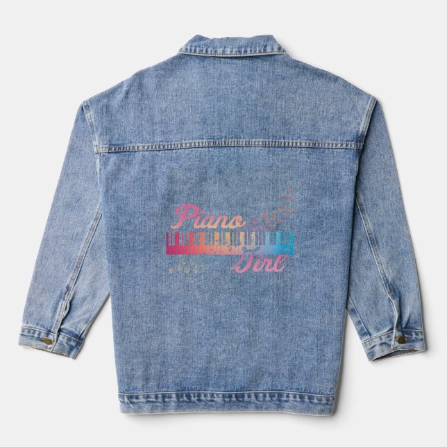 Piano Colourful Keyboard Musical Notes  Denim Jacket (Back)