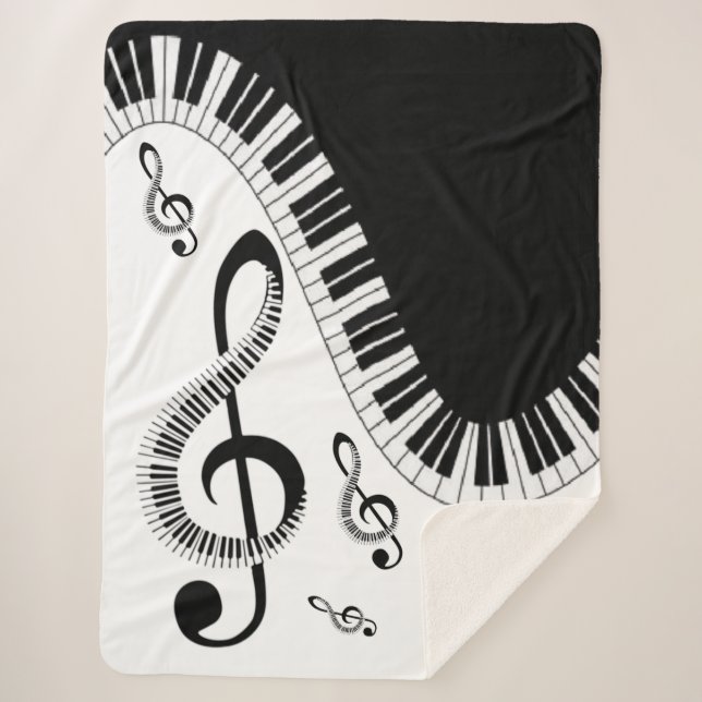 Piano con Notas musicales Sherpa Blanket (Front)
