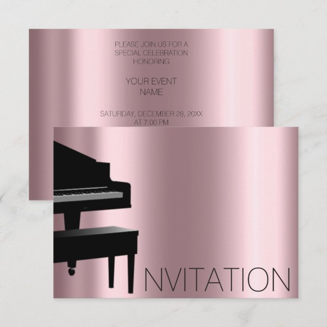 Piano Concert Formal Minimalism Vip Black Pink Invitation (Front/Back)