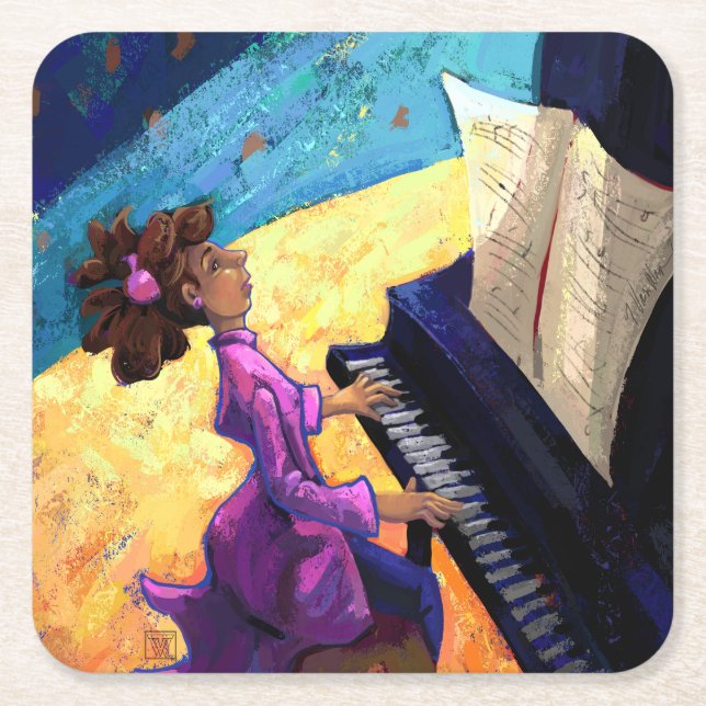 Piano Concert Square Paper Coaster (Front)