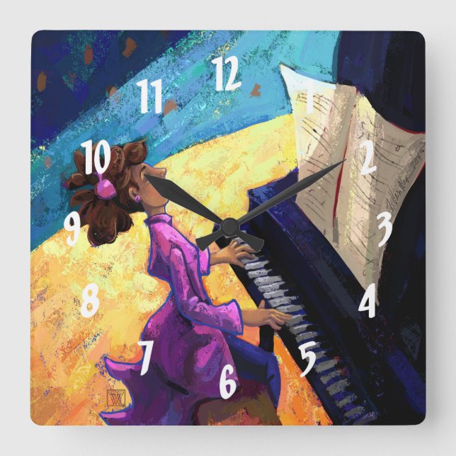 Piano Concert Square Wall Clock (Front)