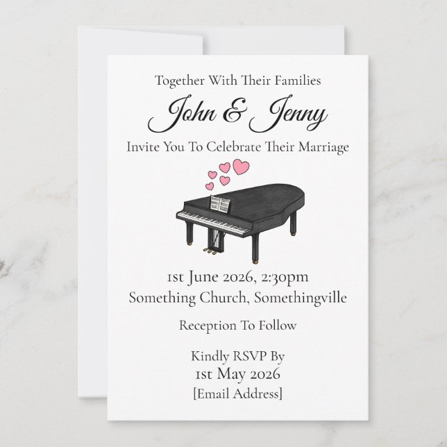Piano Contemporary Wedding Invitation Musicians (Front)