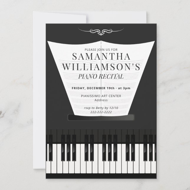 Piano Elegant Piano Recital & Program Invitation (Front)
