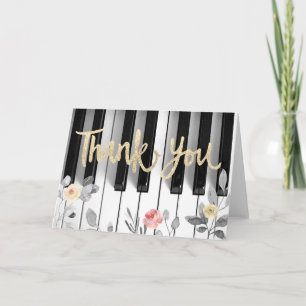 piano faux gold foil and roses thank you card