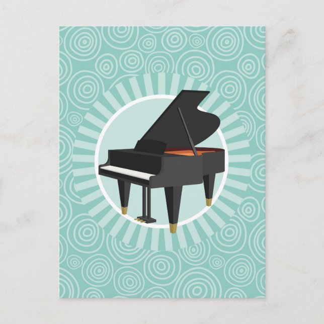 Piano Fun Turquoise Swirl Music Postcard (Front)