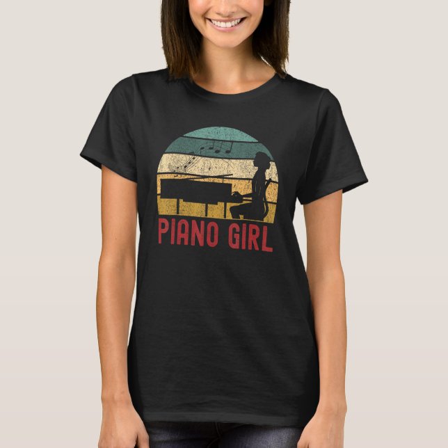 Piano Girl Musician Pianist Retro Style Piano T-Shirt (Front)