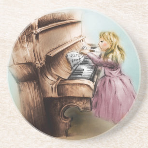 Piano Girl SandStone Coaster, Colourful Vintage Coaster