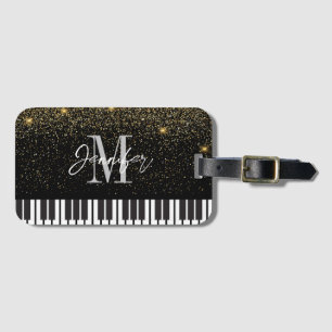 Piano  Glitter Gold Monogram Name Personalised Luggage Tag