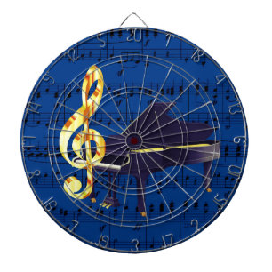 Piano & Gold Treble Clef Royal Blue Sheet Music Dartboard