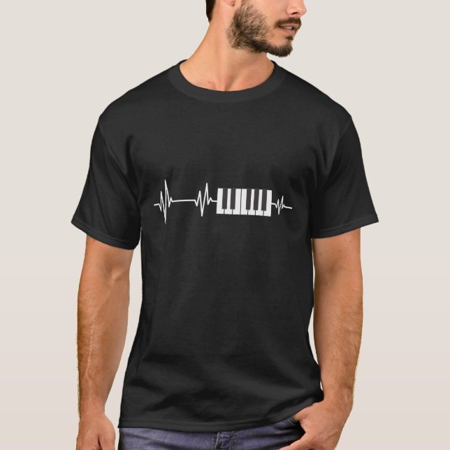 Piano Heartbeat Keyboard Player Musician Pianist T-Shirt (Front)