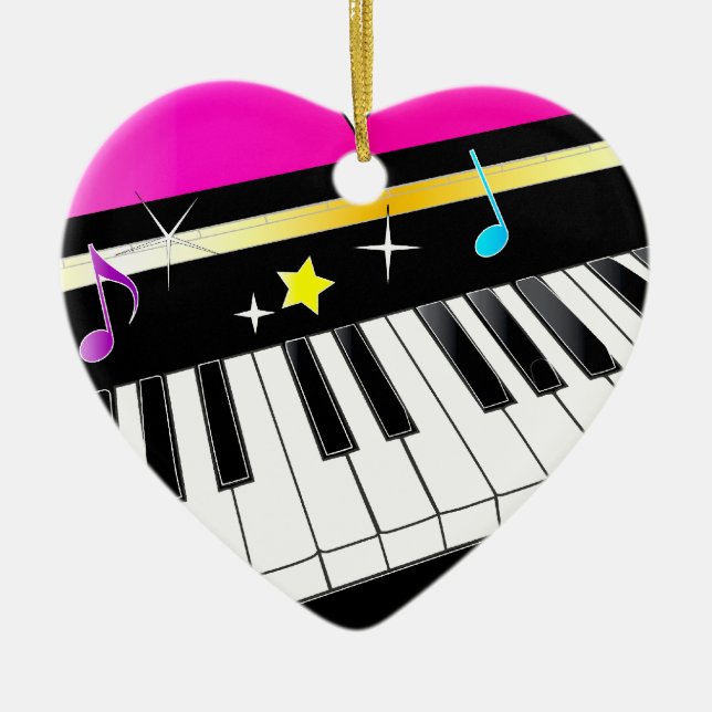 Piano in a Heart Ceramic Tree Decoration (Front)