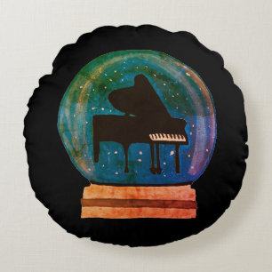 Piano in a Snow Globe Round Cushion