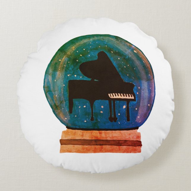 Piano in a Snow Globe  Round Cushion (Front)