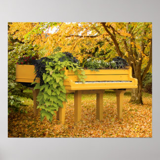 Piano in autumn woods poster