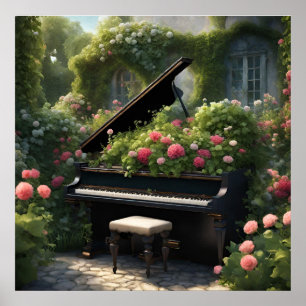 Piano in Bloom- garden painting Poster