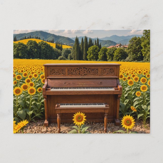 Piano in the Sunflowers Postcard (Front)